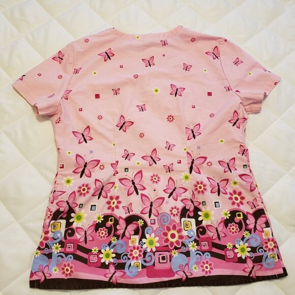 Small Scrub Top- Butterfly Pattern w/side pockets - Picture 4 of 8